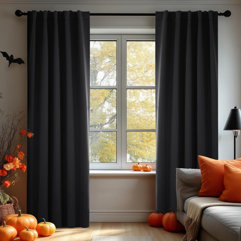 Deconovo Blackout Curtains for Bedroom, Black Thermal Insulated Drapes 95 Inches Long, Back Tab and Rod Pocket Room Darkening Window Curtains, 42W x 95L Inch, 2 Panels - Image 1